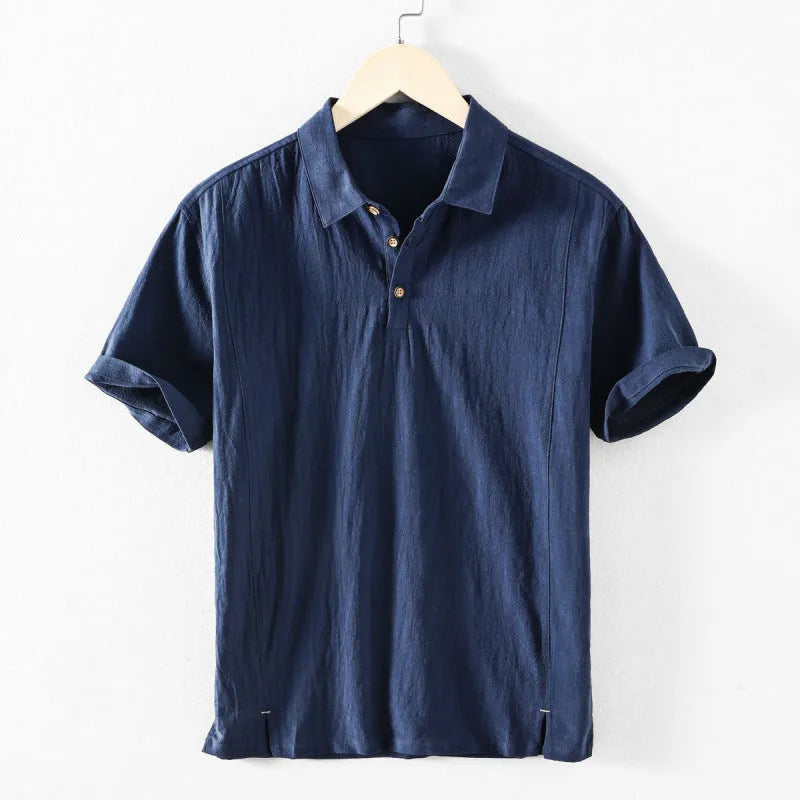Men's loose fit linen blend casual shirt in a solid colour