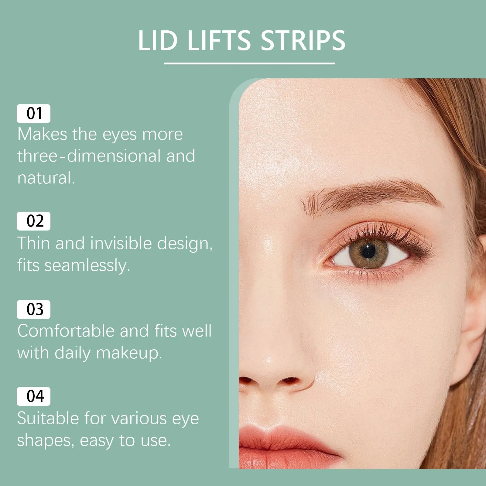 Meimu Tie transparent eyelid stickers pack containing 80 pieces for creating an eyelid crease.