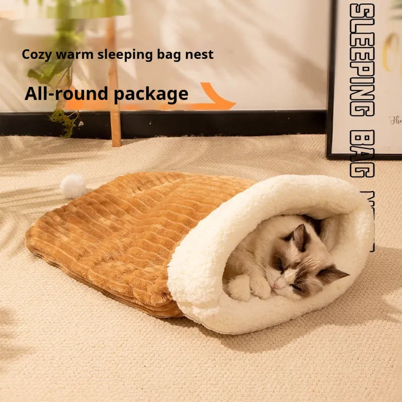 Pink Trojan design flannel cat sleeping bag nest measuring 50cm by 40cm