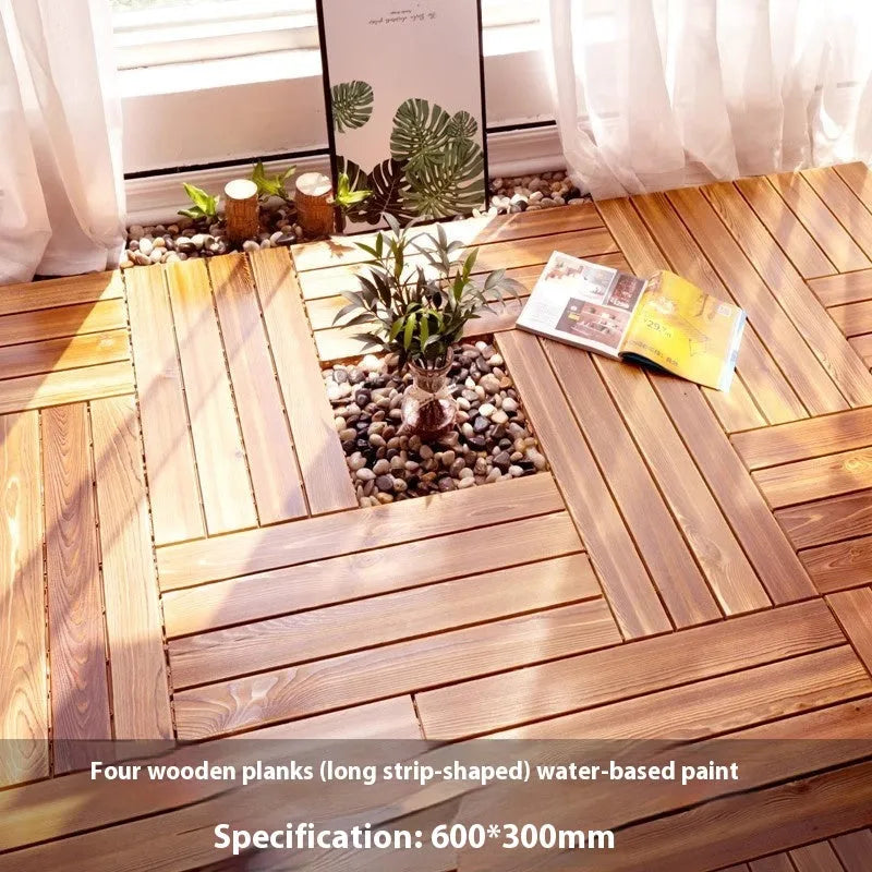 Square camphor pine floor panels with a brushed wood finish, shown in a 30x30cm size.