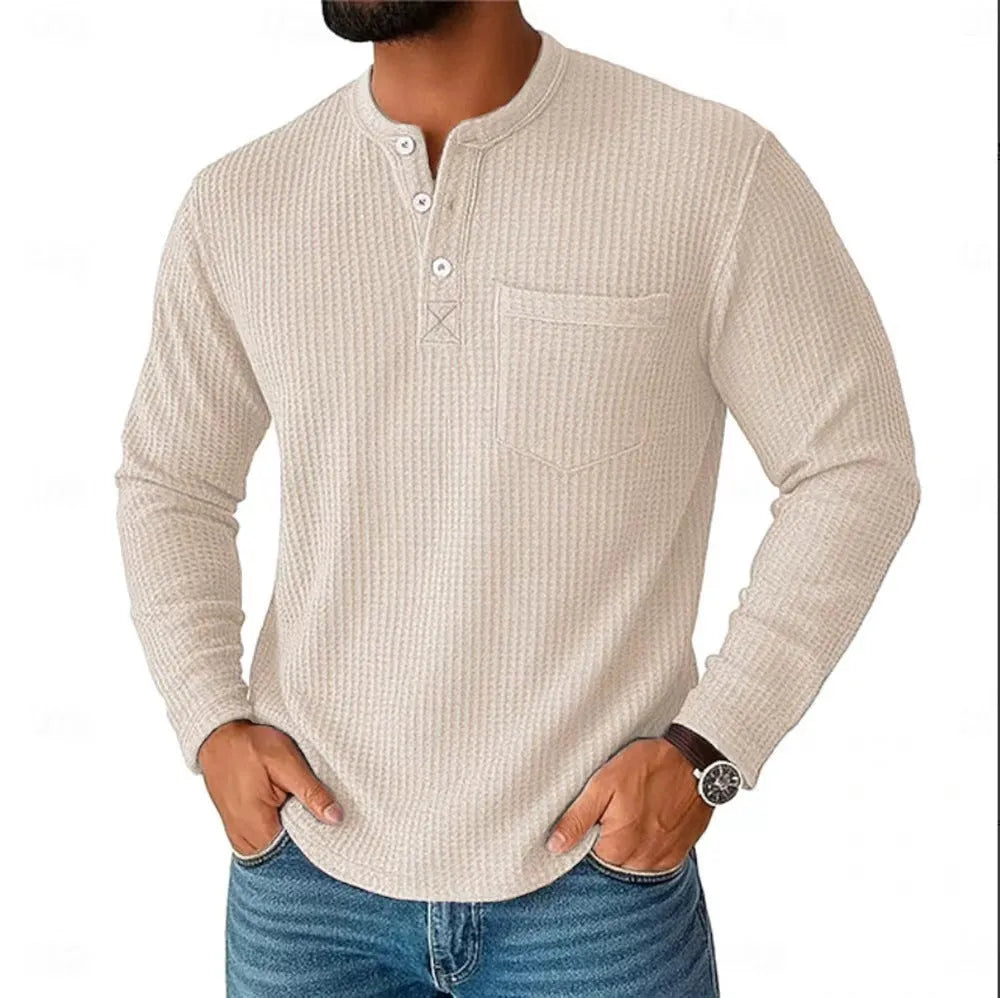 Men's long sleeve Henley shirt casual jacket with collar button front in light gray colour