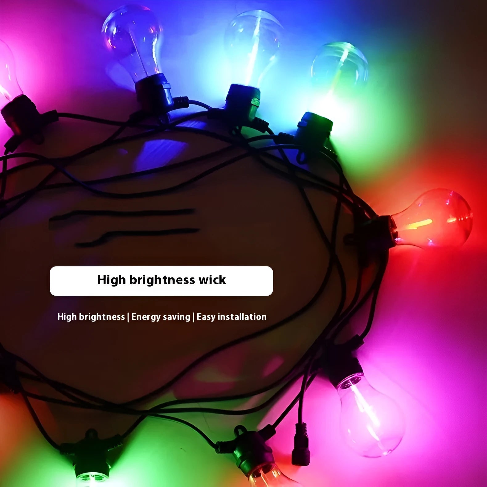 Waterproof outdoor decorative string lights with transparent meteor-shaped LED bulbs