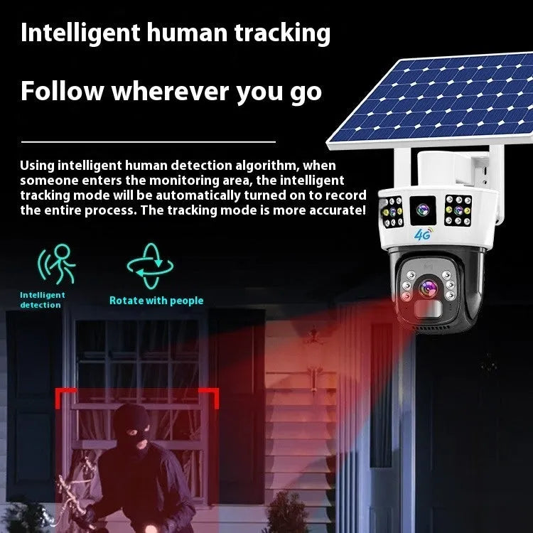 Solar binocular three-screen surveillance camera for outdoor security with 4MP resolution