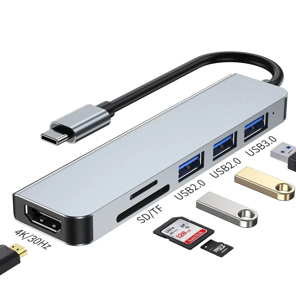 Portable six-in-one Type-C expansion dock for laptop and tablet connectivity