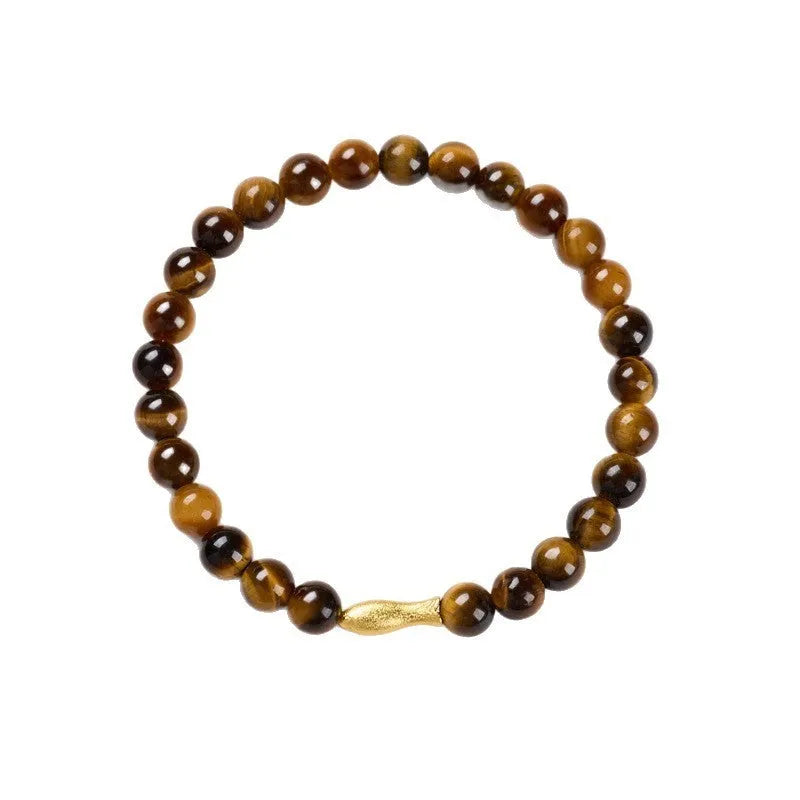 Tigereye small fish pendant handmade beaded bracelet with natural stone beads in 6mm size