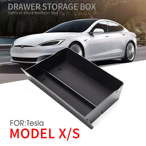 Black plastic car storage grid drawer box for Tesla centre console 26x19x6.5cm