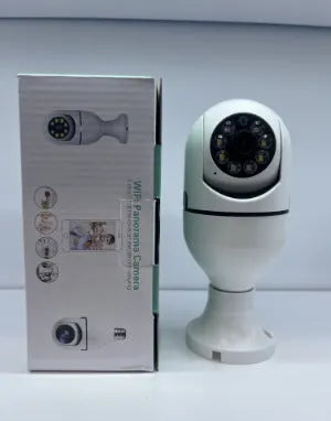 Wireless bulb security camera showing 5cm by 12cm dimensions with lamp holder fitting
