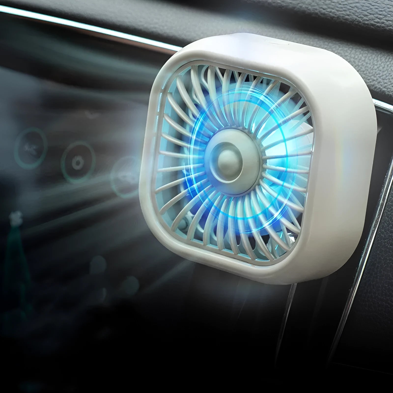 USB car fan for vehicle air vents with three-speed settings and compact design