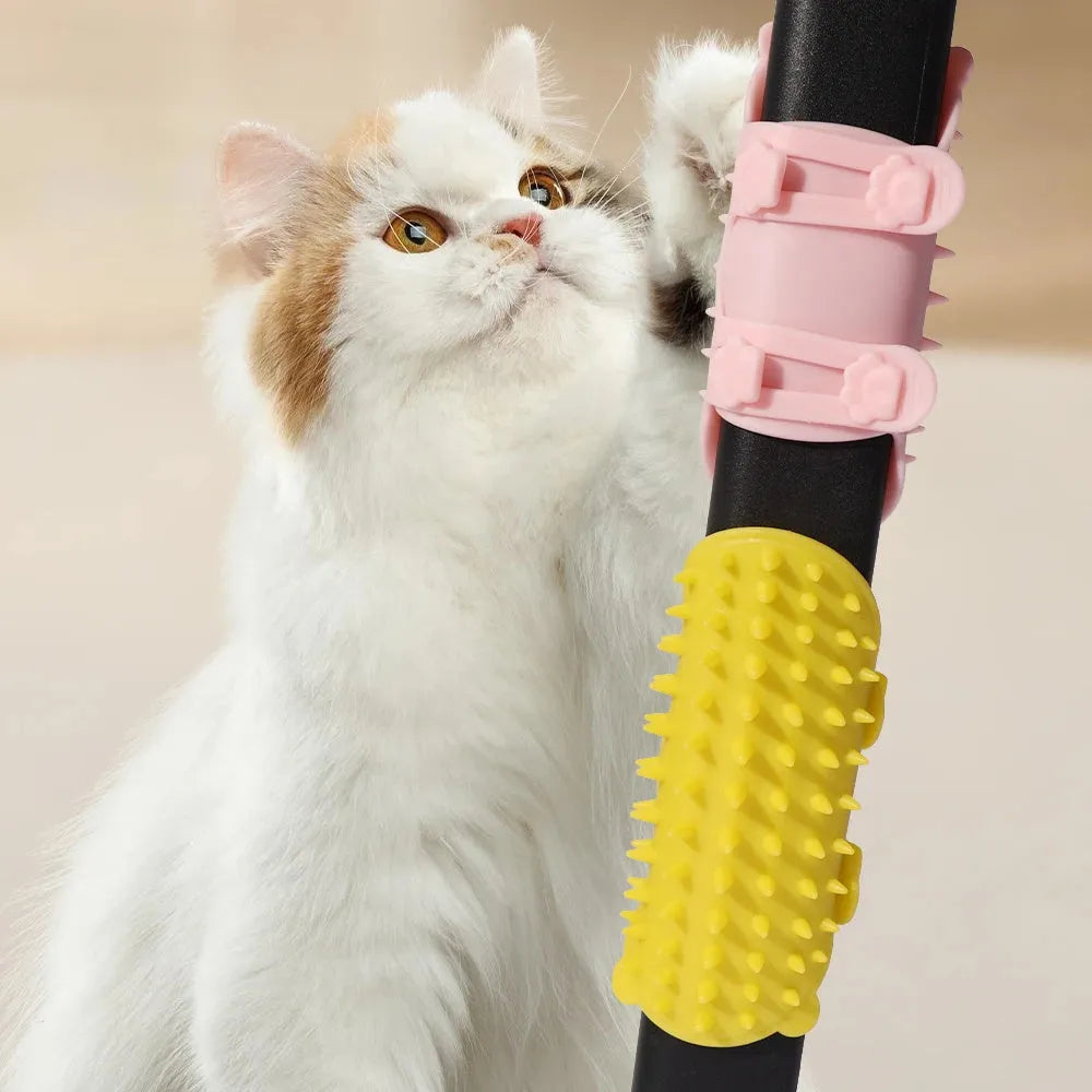 Silicone cat scratching massage comb with adjustable strap in multiple colours