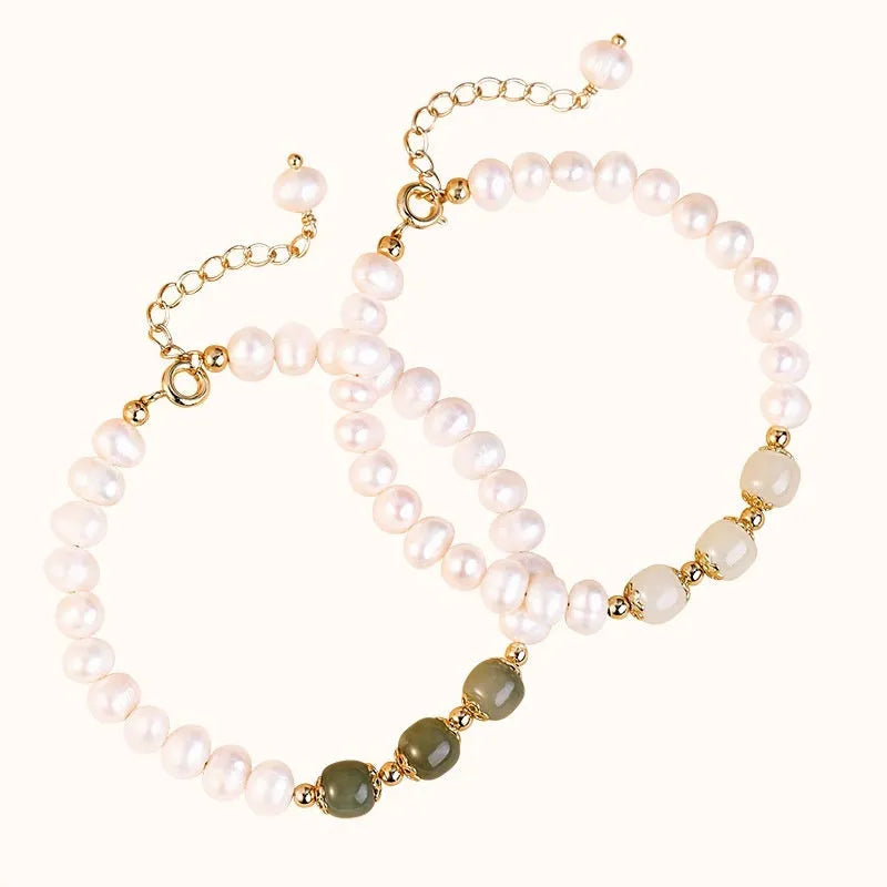 Freshwater pearl bracelet with electroplated diamond charms in Korean style design