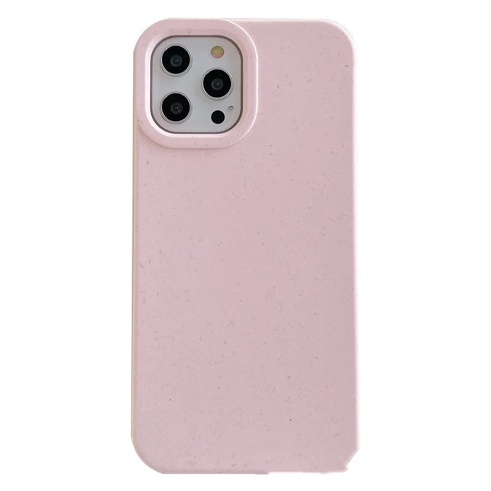 Wheat straw degradable rear cover phone case for iPhone on a white background.