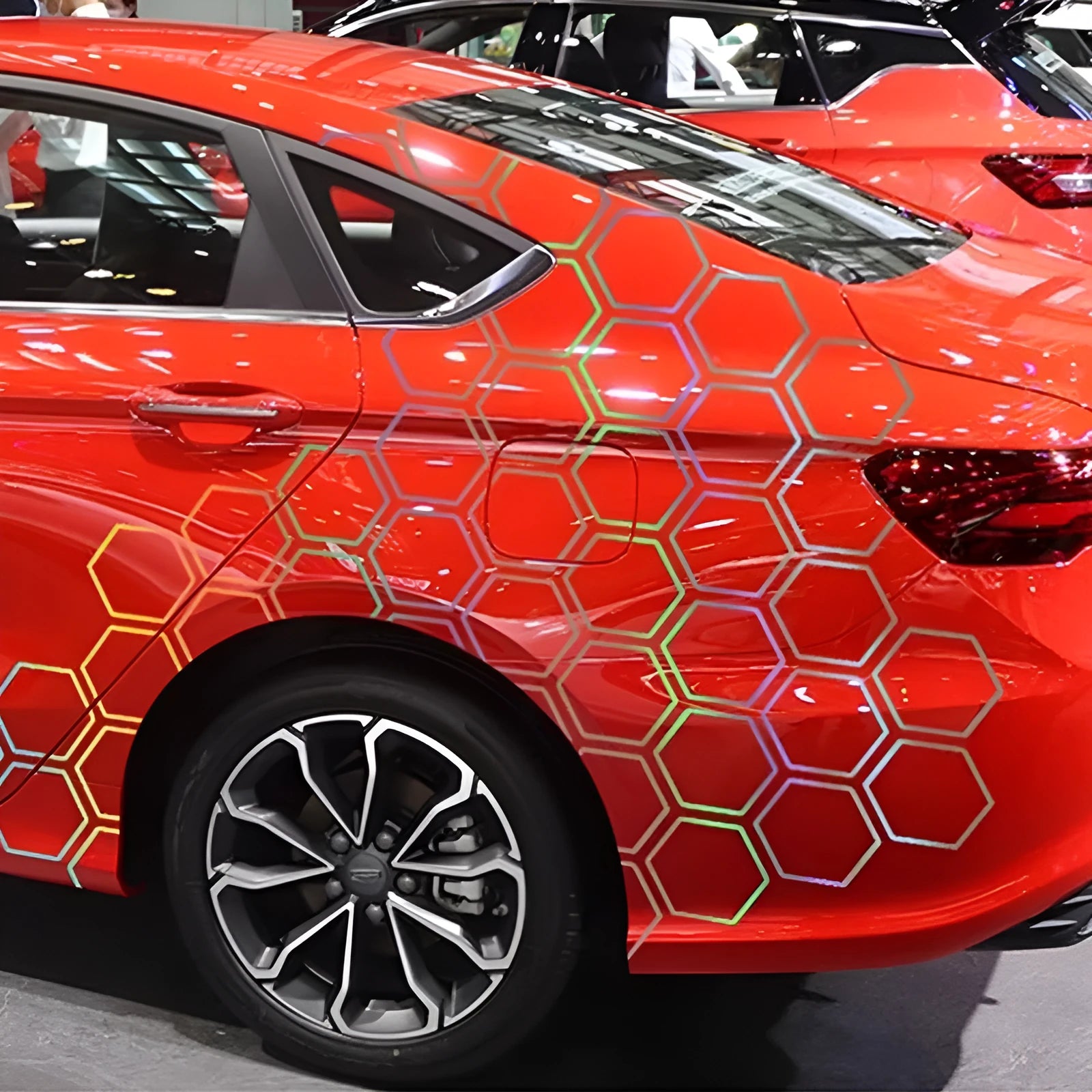 Reflective car body stickers in hexagon pattern, 8.4x10cm each, 10-pack, black white red colourful options