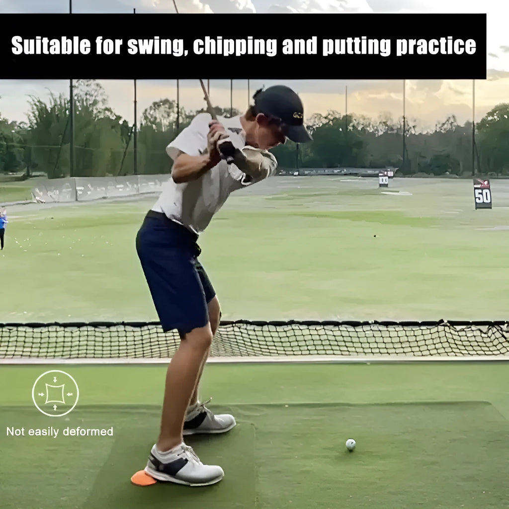 Orange golf training mat made from natural rubber for swing practice