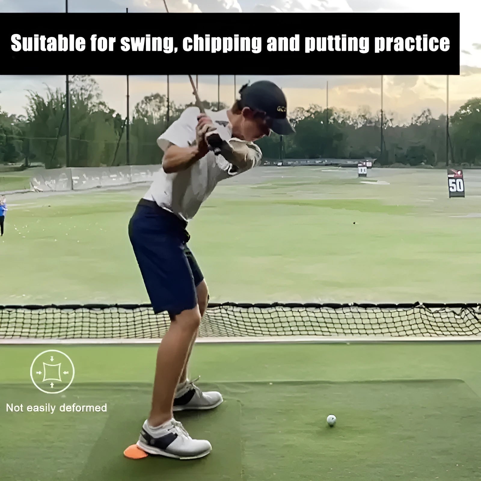 Orange golf training mat made from natural rubber for swing practice