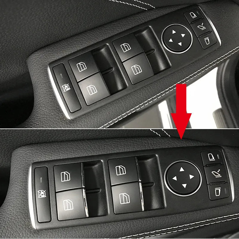 Black glitter decorative sticker for a car window lift button on a white background.