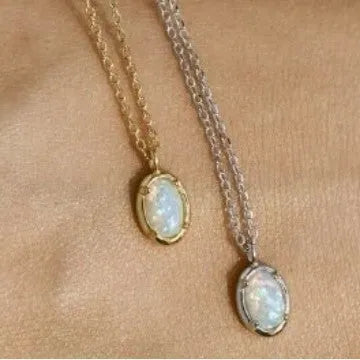 S925 sterling silver geometric pendant necklace with jelly opal stone in gold or white gold colour plating