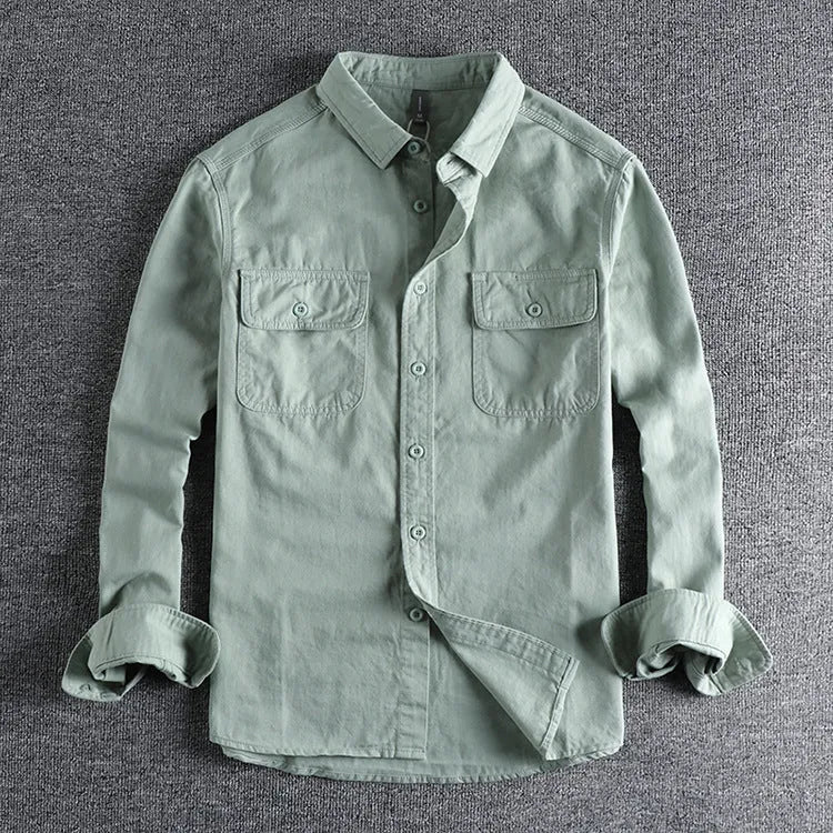 Men's long sleeve loose fit cardigan-style shirt overalls in four colour options