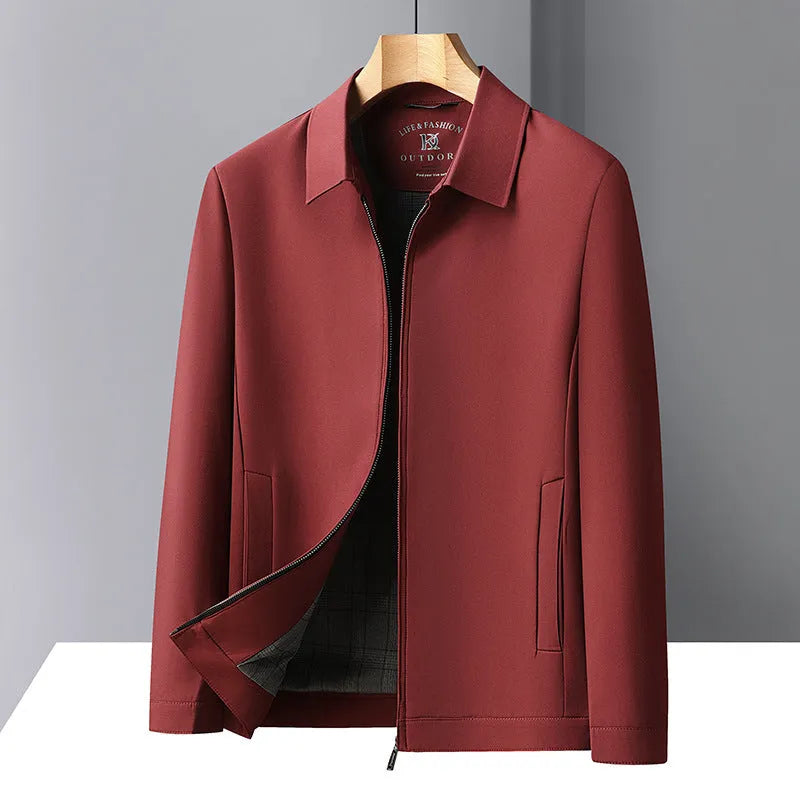 Men's solid colour casual jacket with polo collar and side seam pockets