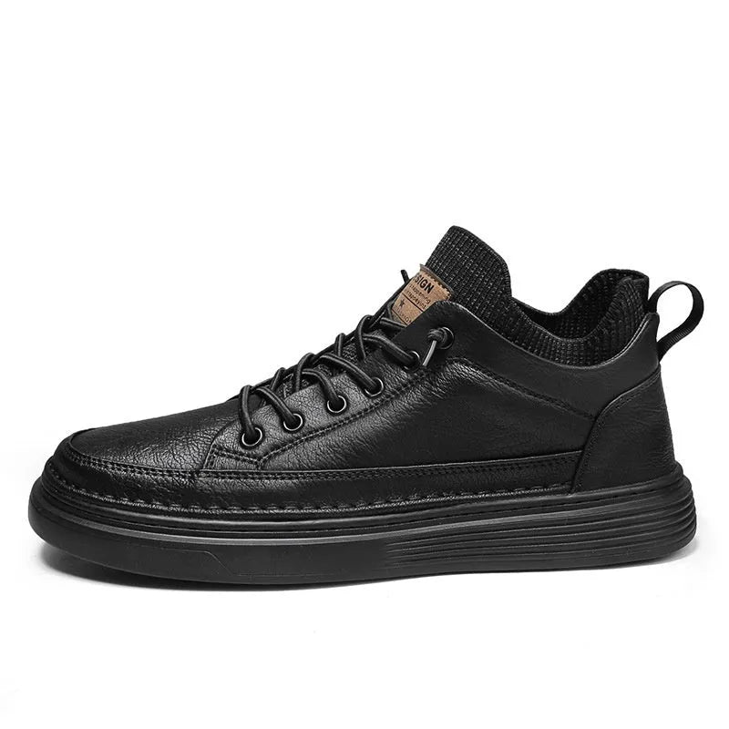 Men's black non-slip wear-resistant lightweight sneakers with EVA sole and PU upper, side view