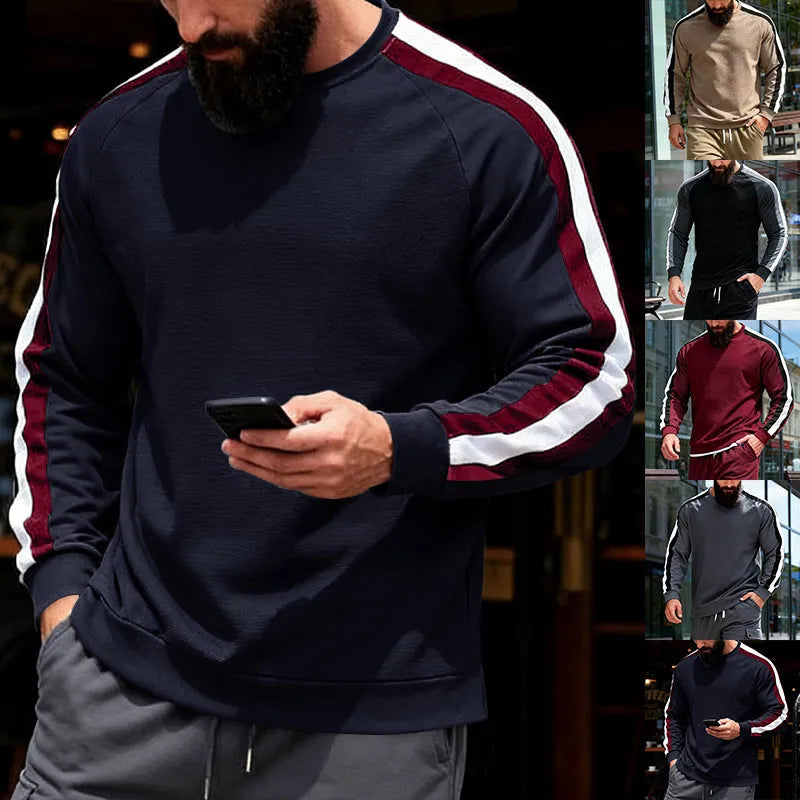Men's long sleeve striped hoodie in loose fit, polyester, six colours, sizes S to XXXL