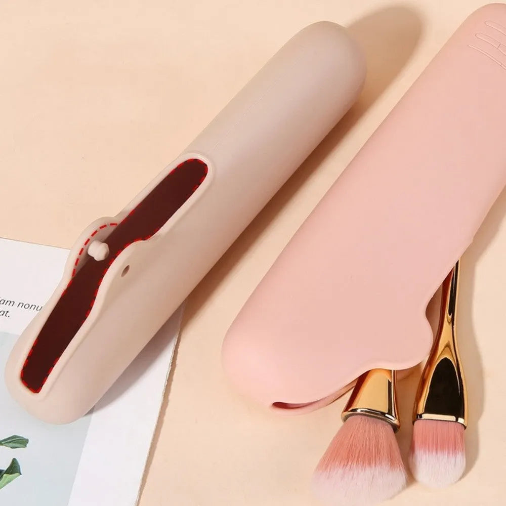 Fashion Beauty portable silicone storage bag in khaki for travel makeup organisation