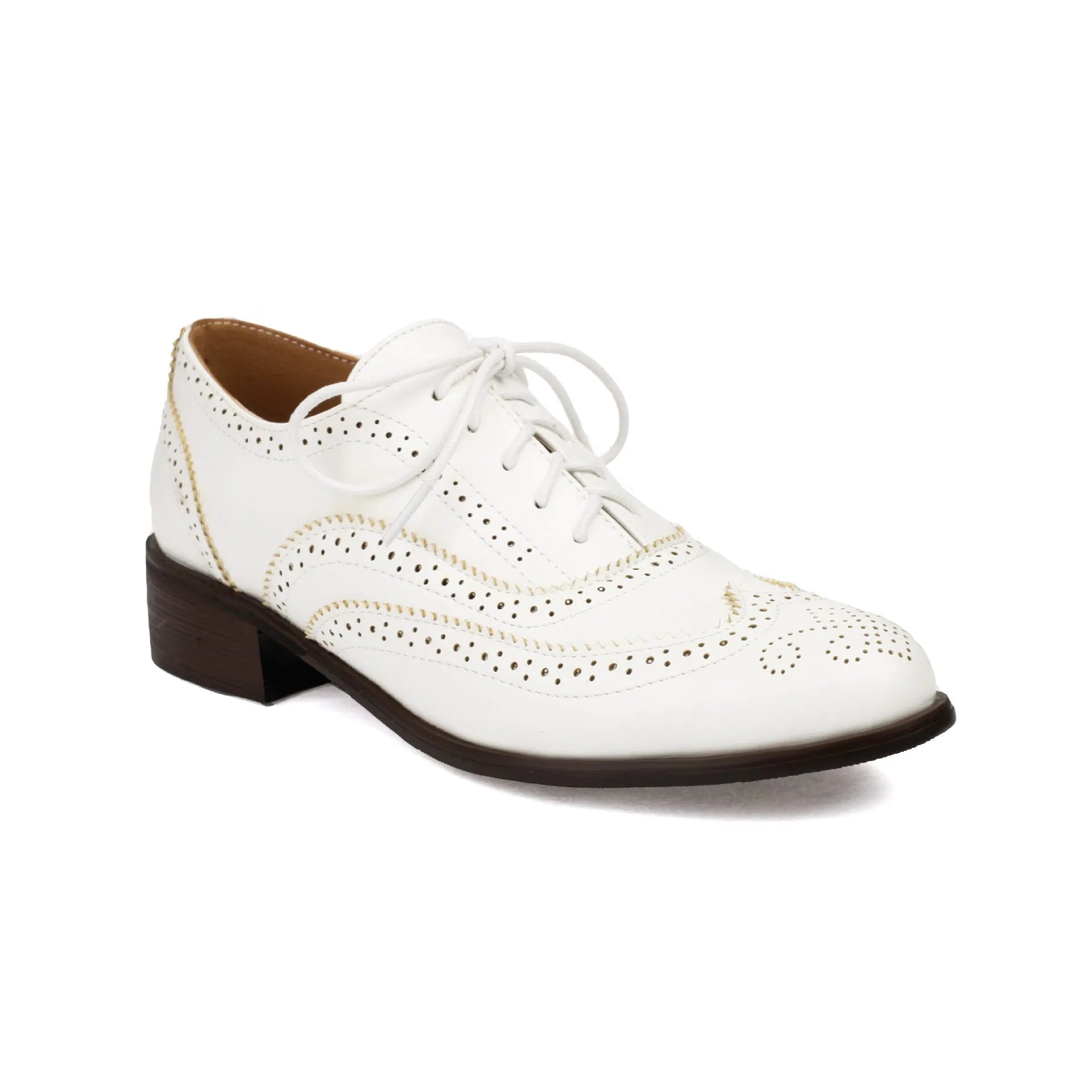 Retro British contrasting colour brogue high-cut lace-up shoes, round toe, low heel, sizes 35-39