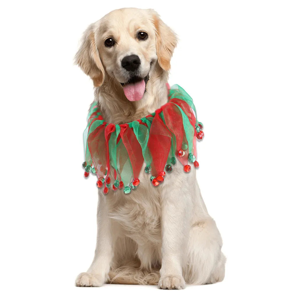 Tie-dyed cloth dog collar in seasonal colours including Christmas and Halloween styles