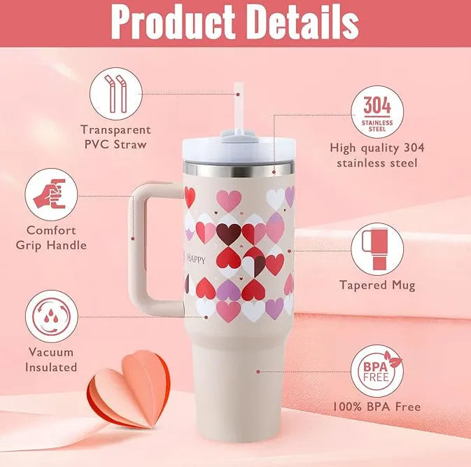 40oz stainless steel insulated tumbler with handle, straw, spill-proof lid, 1200ml capacity, in assorted colours