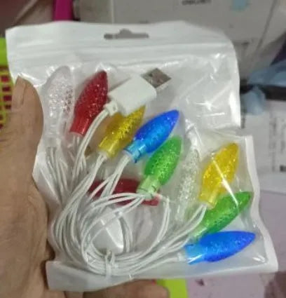 Green USB charging cable with 10 flashing LED lights for Christmas decoration and device charging