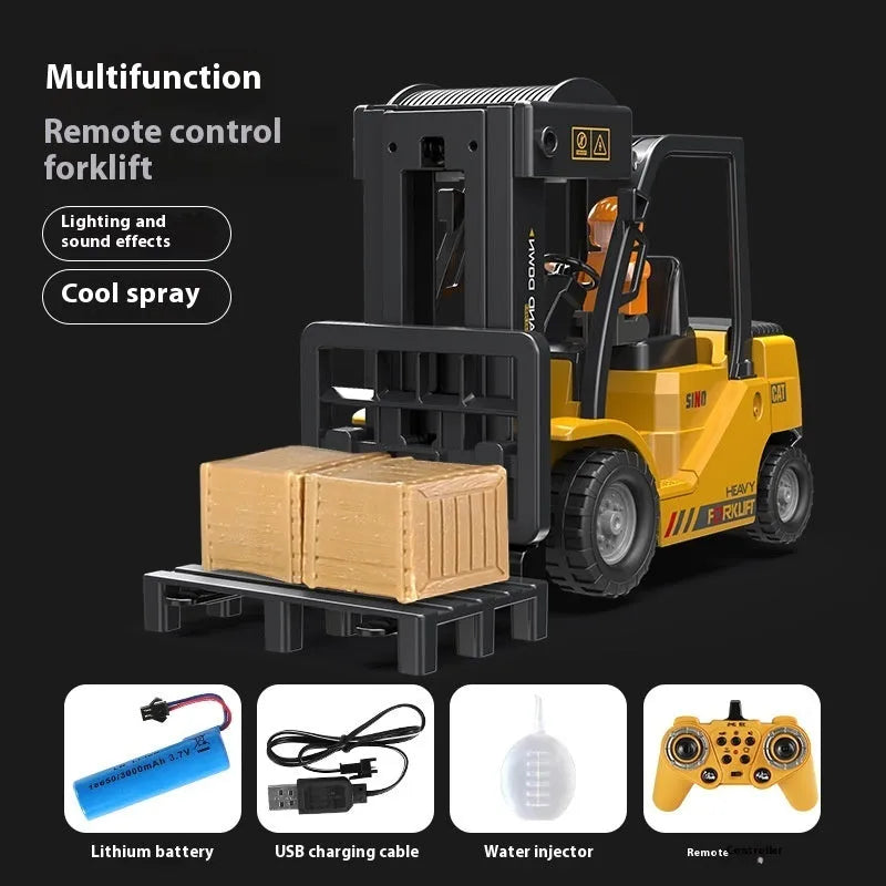 Remote control engineering car toy with lights, music, and spray functions, plastic, for children 4-6 years old