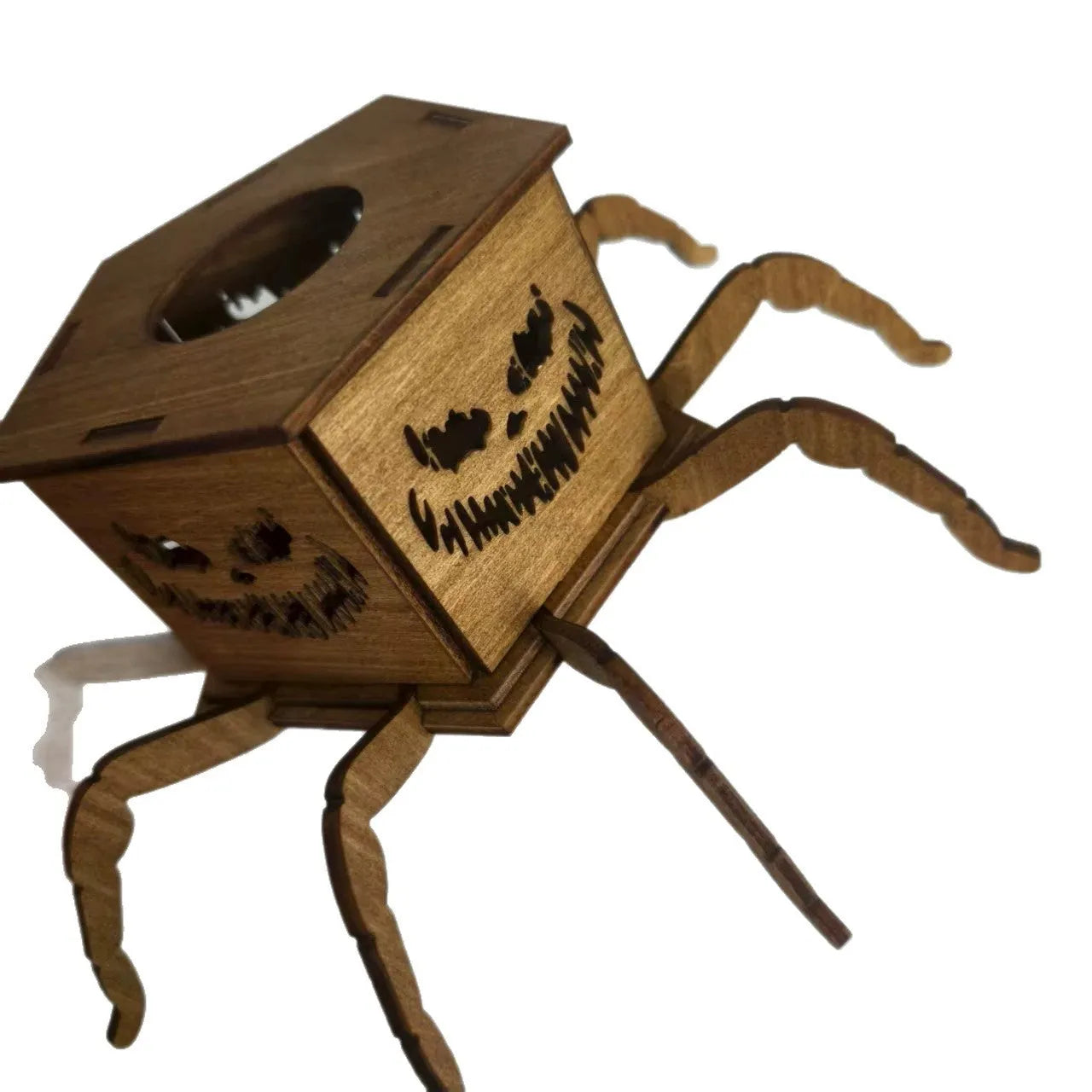 Wooden Halloween candlestick with ghost spider mini lantern decoration, modern simplicity style