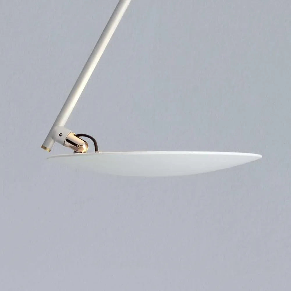 50cm round white iron ceiling lamp with integrated warm LED lights mounted on a white ceiling.