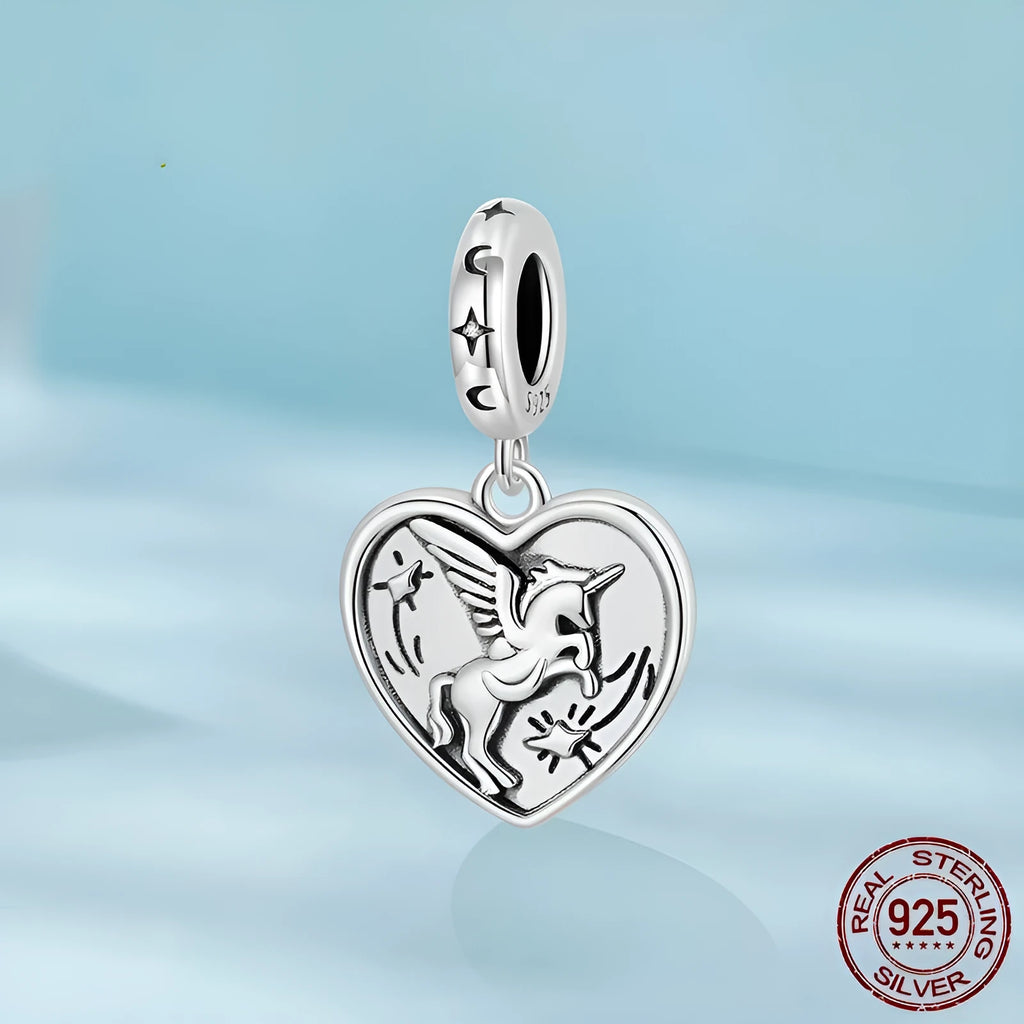 S925 sterling silver love heart bead with pearlescent finish, 2.3cm high, 1.3cm wide, 0.45cm aperture