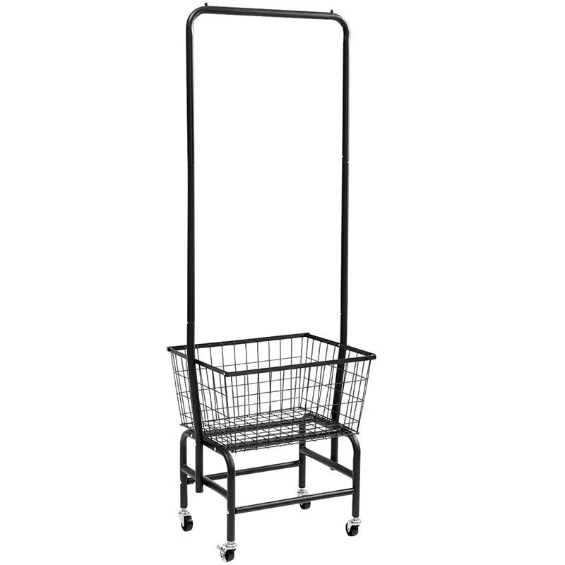 White iron single rod pulley storage car for hanging clothes hangers and racks