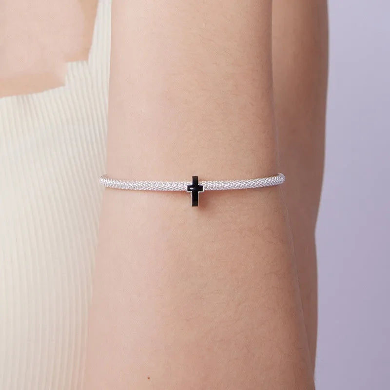 S925 sterling silver black cross spacer bead, 1.0cm by 0.6cm with 0.45cm hole, colour SCC3093