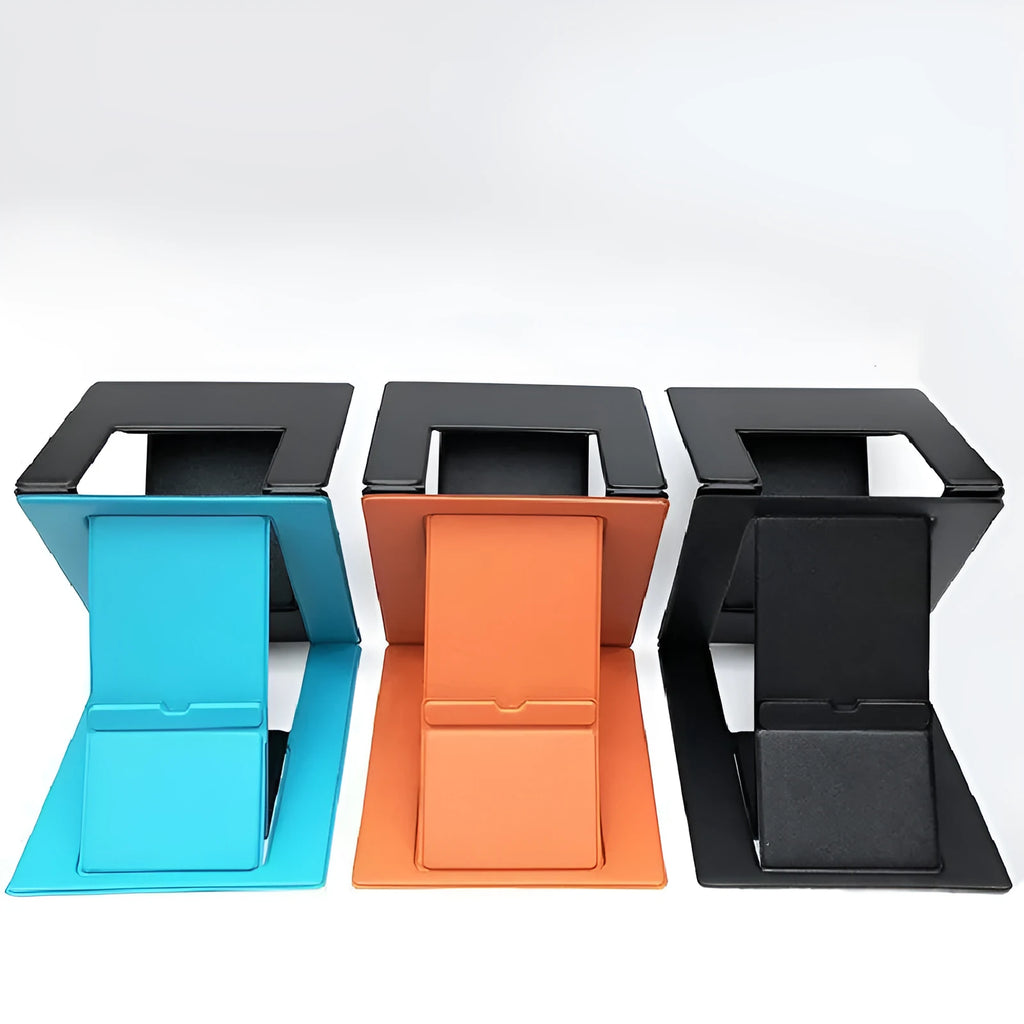 Adjustable folding laptop and tablet stand in black, blue or orange, 28.5 x 24 x 2.5 cm, 725 g