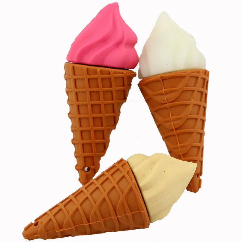 Small pink ice cream shaped USB flash drive on a white background