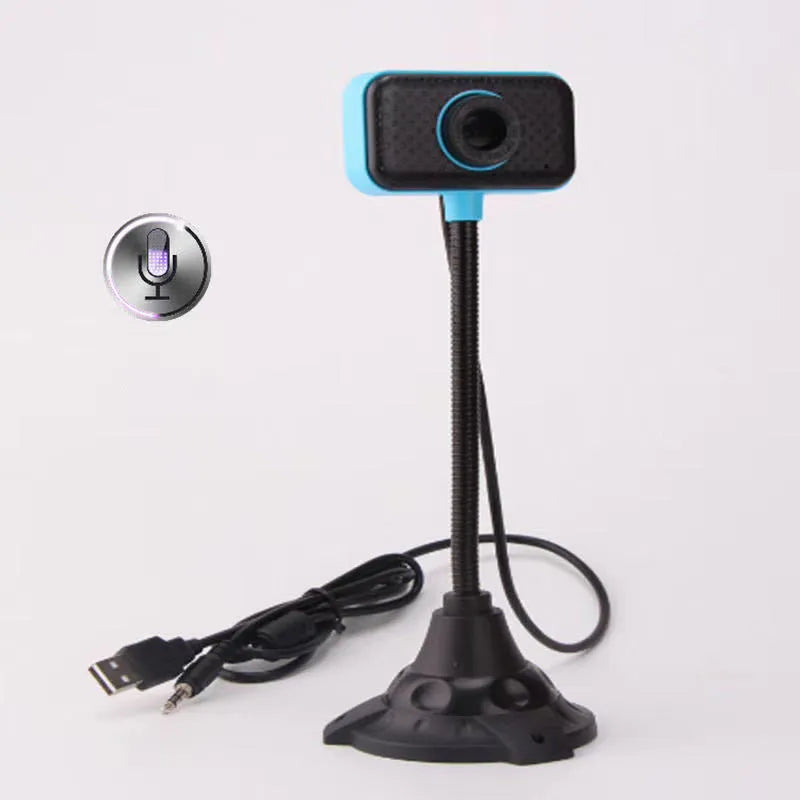 Desktop USB camera with built-in microphone, plastic housing, blue black colour
