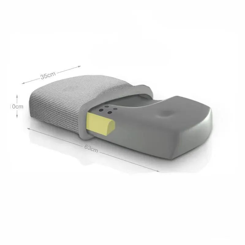 Grey memory foam massage pillow with knitted cotton cover and adjustable loft for neck support