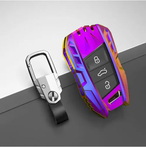 Metal mecha golf auto key shell set in silver with button case buckle