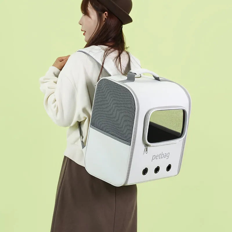 Large capacity cat backpack with transparent window, hard PVC Oxford bag, Brown or White, 6.50kg cat capacity