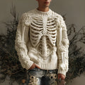 Beige round neck pullover sweater with 3D digital print, thick needle knit, medium thickness, 50cm length, sizes S to 5XL.