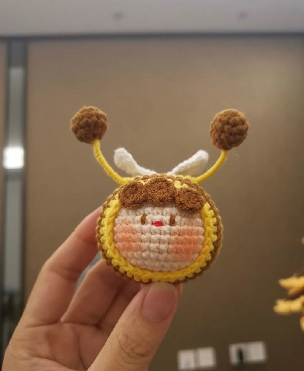Handmade crocheted bee colony pendant for woolen dolls in plush material
