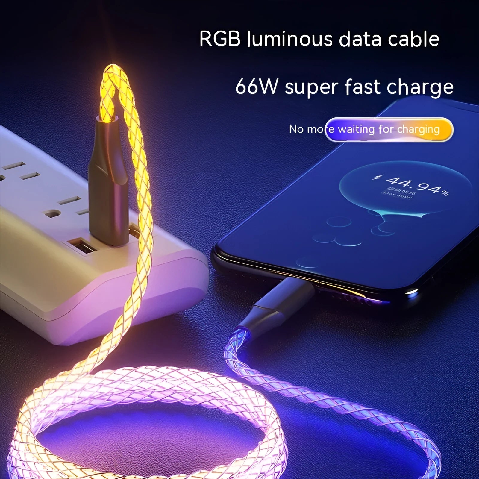 RGB charging data cable with colour gradient lighting 1m multi-interface