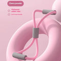Yoga four piece fitness set showing leg beauty device, yoga ring, pedal chest expander, and figure eight tension rope.
