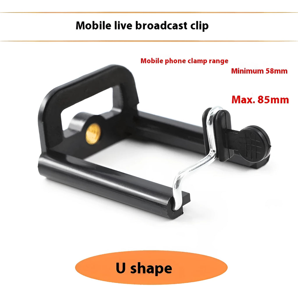 Black plastic U-clip car dashboard phone mount holder for universal smartphones.