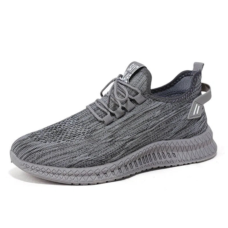 Men's casual shoes in grey, black, or white with cloth upper, PVC sole, round toe, and front lace-up