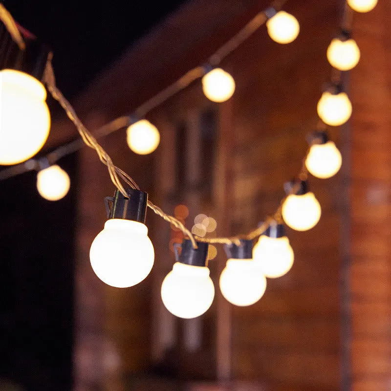 10-metre solar powered decorative LED light string with black cable for festival tents