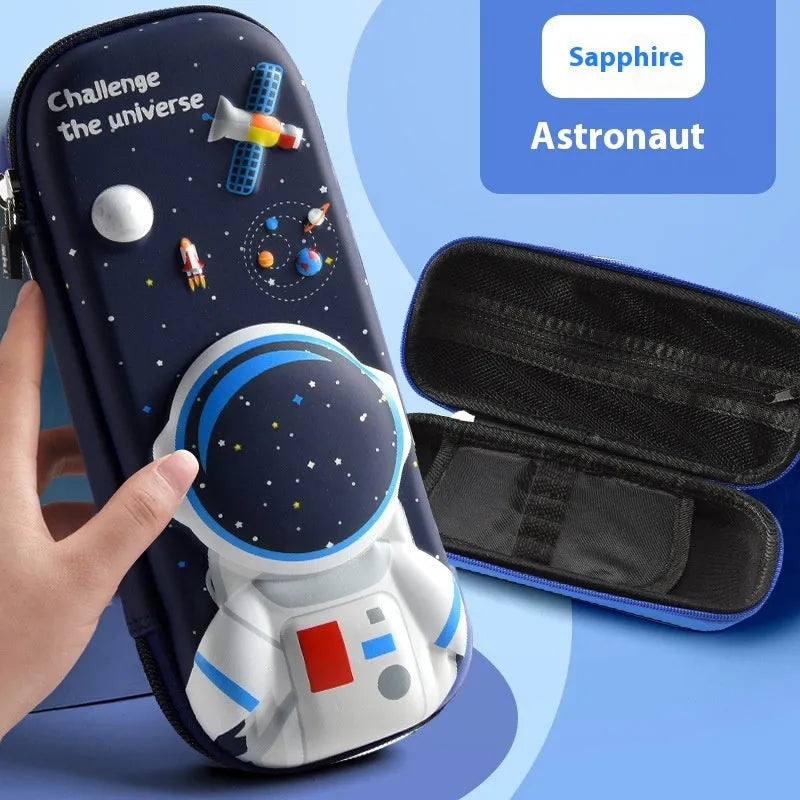3D leather pencil case with embossed spaceship design organising pens and pencils