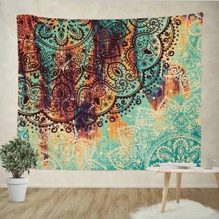 Sevenstars bohemian mandala tapestry with colourful sketched floral print on polyester